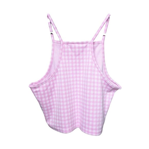 Simons Pink Checkered High Neck Tank Top Women Size Small - Picture 2 of 8